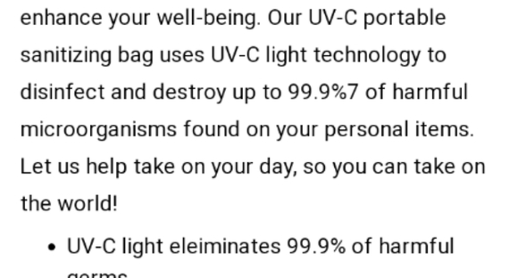 Vie Oli UV-C Portable Sanitizing Bag - Picture 5 of 5